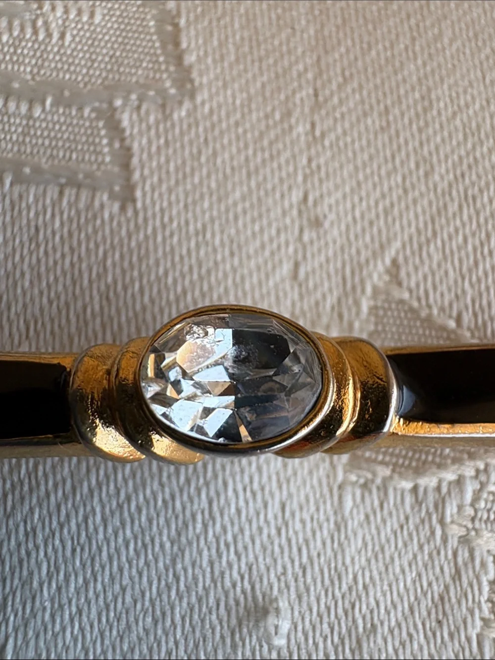 Gold Tone Bar Pin with Clear Center Stone